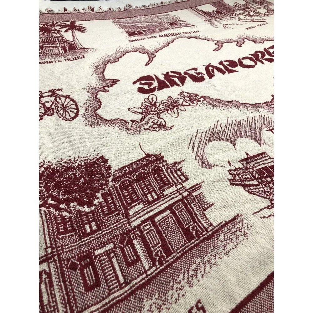 Singapore Country Historical Places Maroon White Tapestry Blanket 57